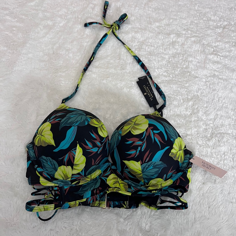 Victoria's Secret Archives Bombshell Push-Up Longline Bikini Top 32D Tropical‎